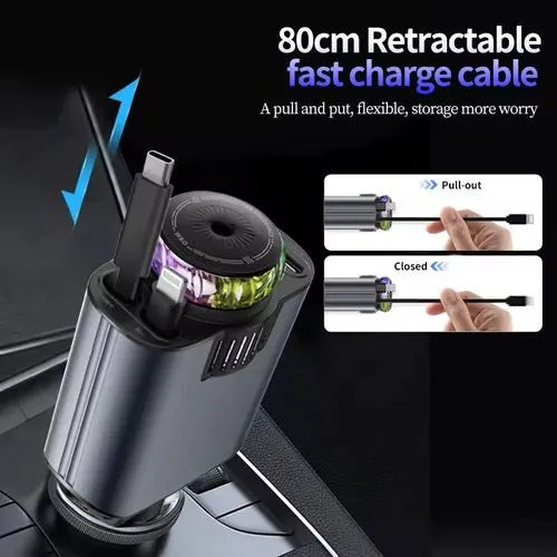 Chargeur voiture rapide 66W avec éclairage starlight et parfum intégré (5 en 1)