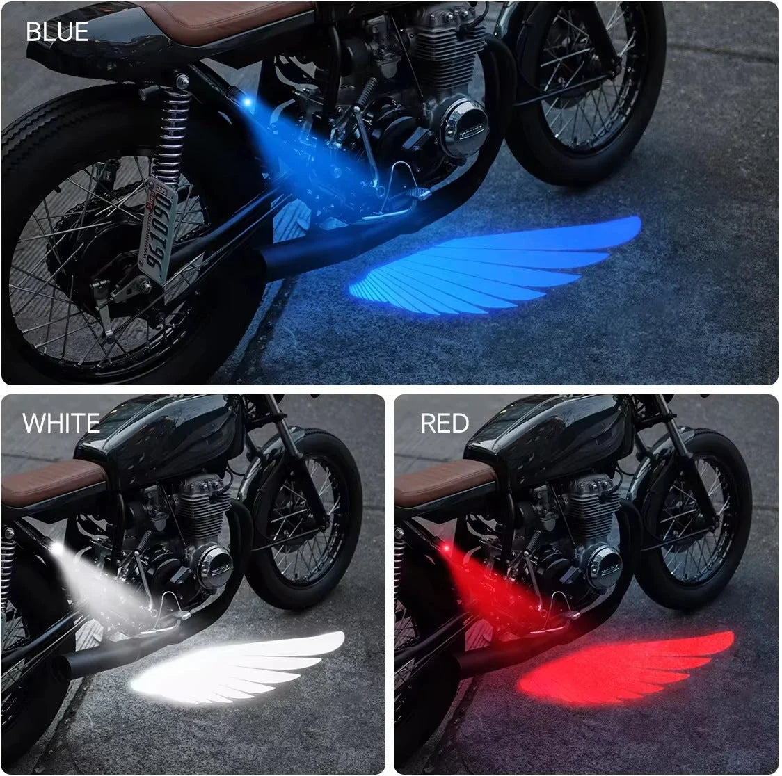 Lumières “Ailes d’Ange” moto – Sécurité & style nocturne