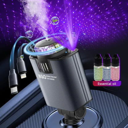 Chargeur voiture rapide 66W avec éclairage starlight et parfum intégré (5 en 1)