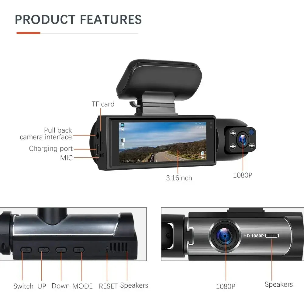 Double Caméra Auto 1080P – Multifonction