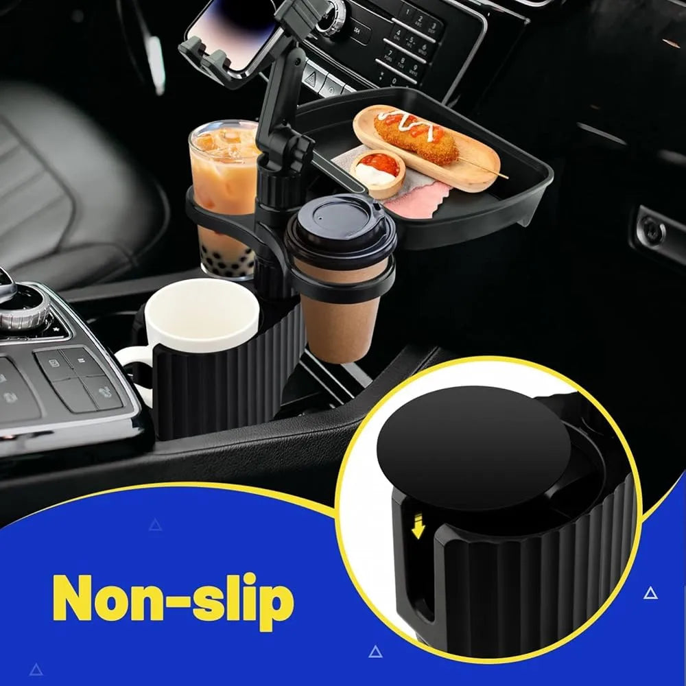 Support Auto 4×1 : Plateau Repas & Porte-Gobelet Rotatif 360°