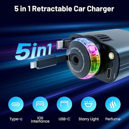 Chargeur voiture rapide 66W avec éclairage starlight et parfum intégré (5 en 1)