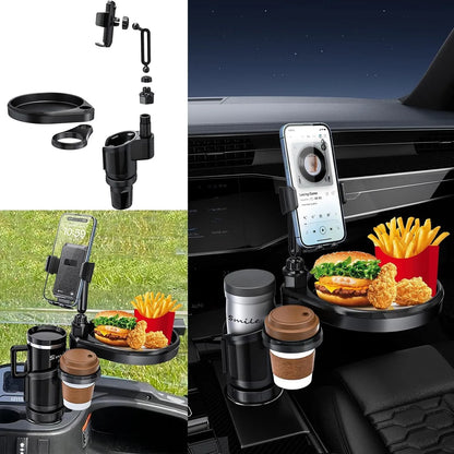 Support Auto 4×1 : Plateau Repas & Porte-Gobelet Rotatif 360°