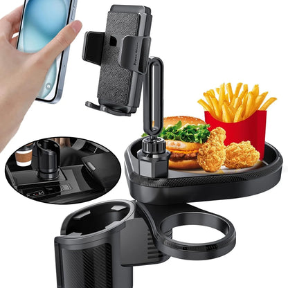 Support Auto 4×1 : Plateau Repas & Porte-Gobelet Rotatif 360°