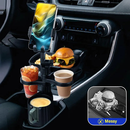 Support Auto 4×1 : Plateau Repas & Porte-Gobelet Rotatif 360°