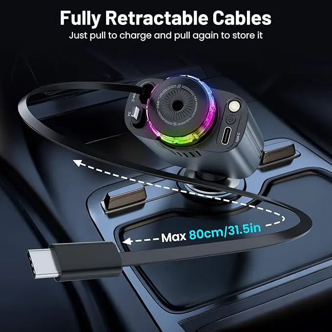 Chargeur voiture rapide 66W avec éclairage starlight et parfum intégré (5 en 1)