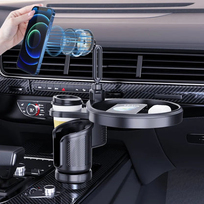Support Auto 4×1 : Plateau Repas & Porte-Gobelet Rotatif 360°