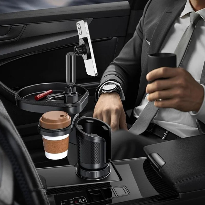 Support Auto 4×1 : Plateau Repas & Porte-Gobelet Rotatif 360°