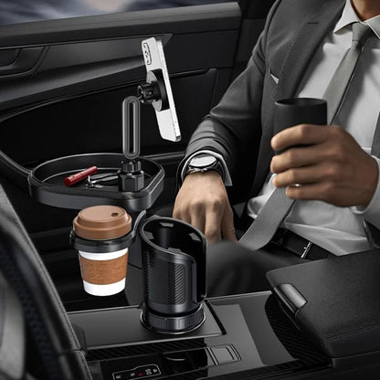Support Auto 4×1 : Plateau Repas & Porte-Gobelet Rotatif 360°
