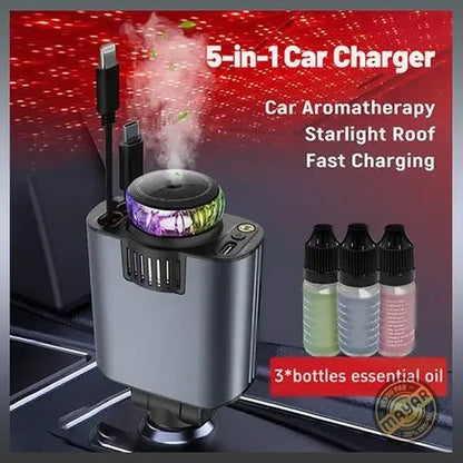 Chargeur voiture rapide 66W avec éclairage starlight et parfum intégré (5 en 1)