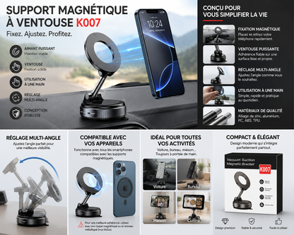 🧲 Support Magnétique à Ventouse K007