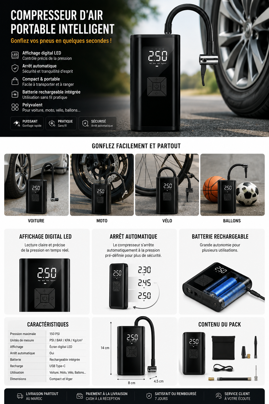 🚗 Compresseur d’Air Digital Portable – Gonflez vos pneus facilement
