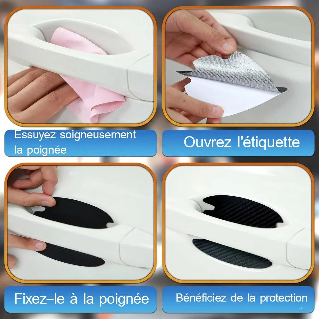 Protecteur de Poignées de Voiture en Fibre de Carbone (8 pièces)