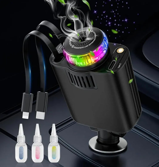 Chargeur voiture rapide 66W avec éclairage starlight et parfum intégré (5 en 1)