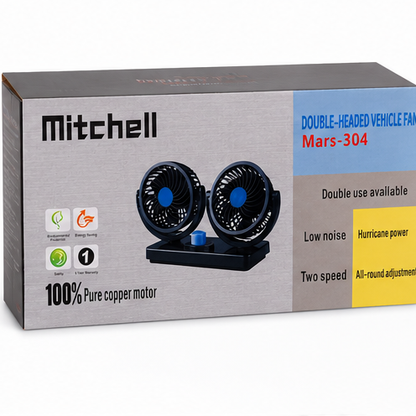 🌬️ Ventilateur Double Tête pour Voiture – Mitchell Mars-304